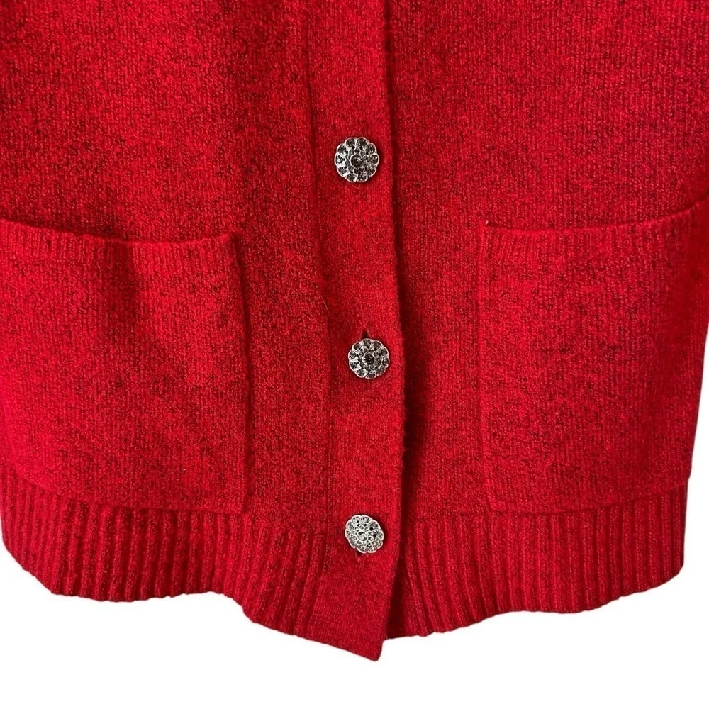 Talbots Red Cardigan Sweater with Decorative Silver Buttons, SP